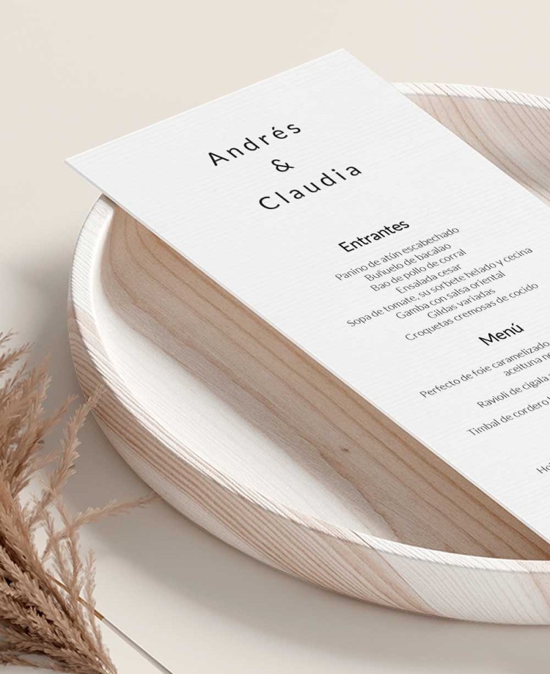 Menu di nozze personalizzato in stile minimalista