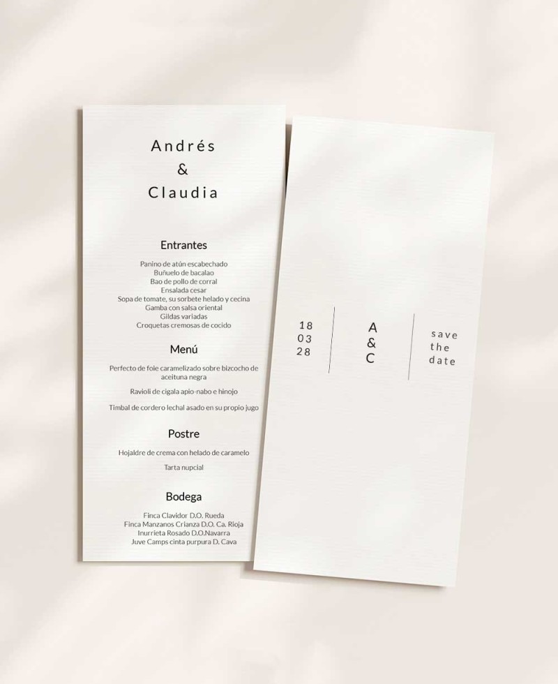 Menus de mariage élégants en noir et blanc minimalistes