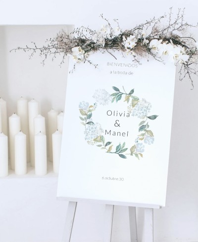 Coleção de hortênsias de cartaz de boas-vindas