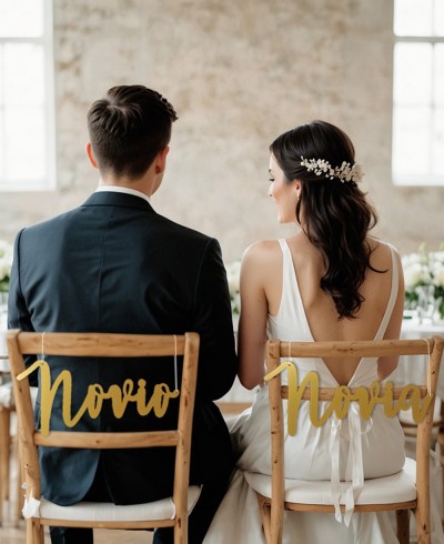 Sinal decorativo para cadeiras de casamento noivo noiva