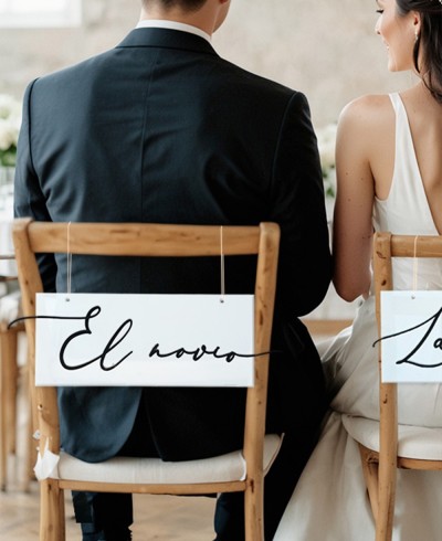Cartaz decorativo para cadeiras de casamento