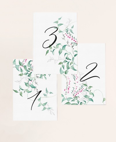 Número de mesa para bodas hiedra y brezo