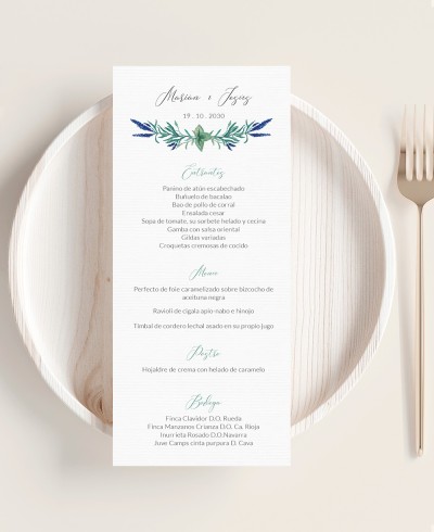 Menu de casamento para coleção botânica de casamentos