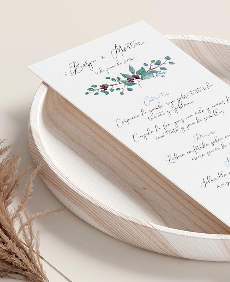 Menú para bodas eucalipto y rosas