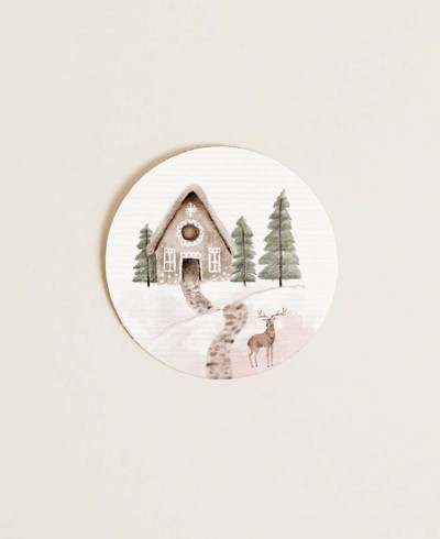 Round Christmas landscape stickers