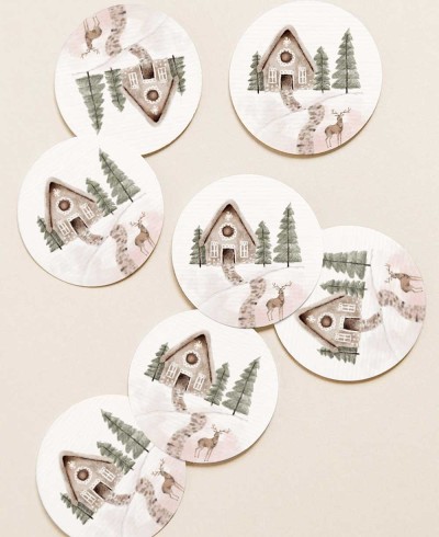 Pegatinas circulares casita reno navidad