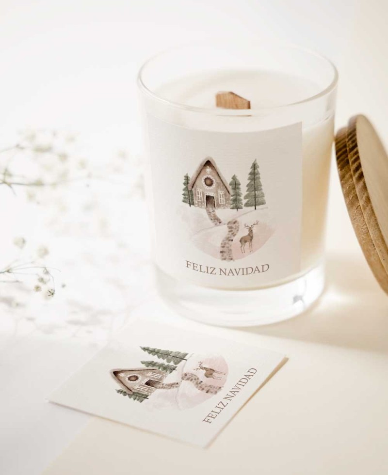 Autocollant carré cabane sapins et rennes