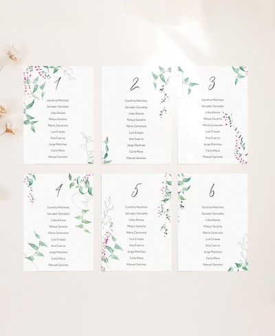 Plan de mesas para bodas colección botánica