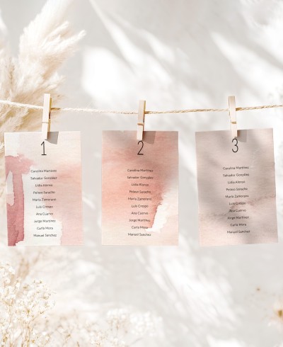 Plan de mesas para boda terracota acuarelas