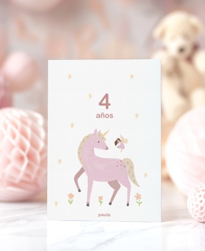 Invitación cumpleaños unicornio y hada
