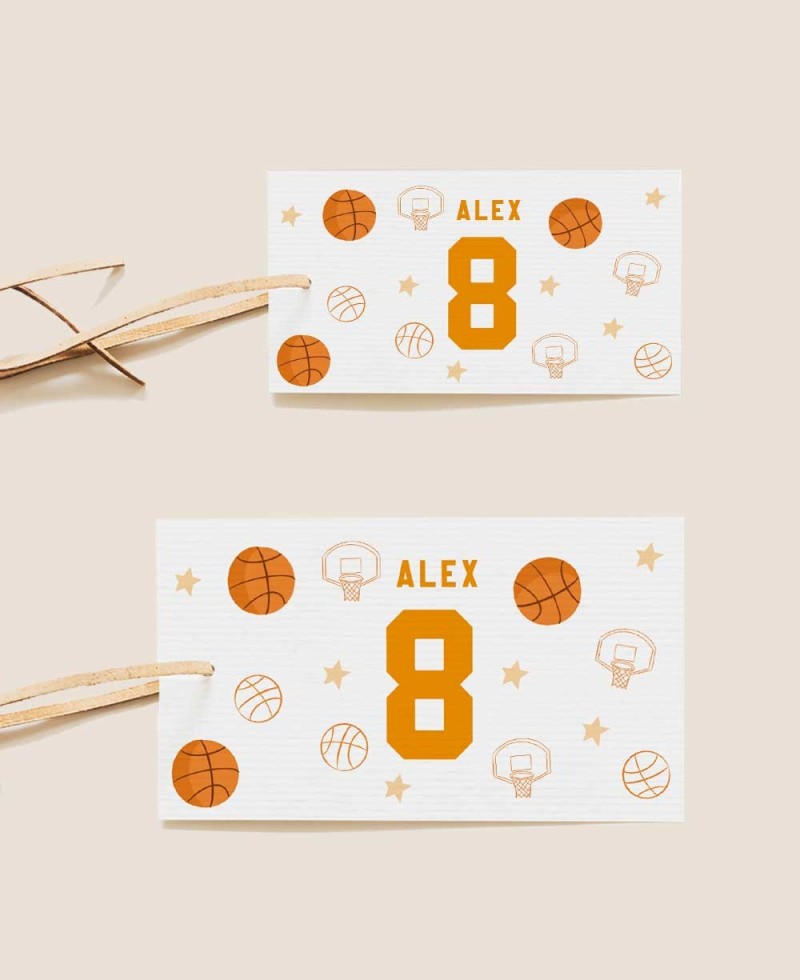 Taglie rettangolare compleanno basket etichette