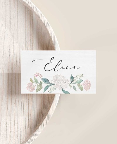 Marcasitio para detalles de boda hortensias rosas