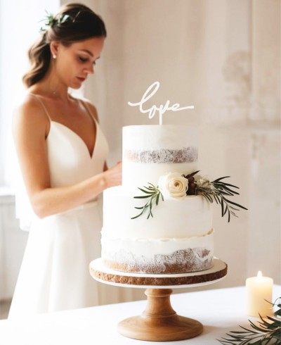 Vista general cake topper "love" tipografía caligráfica