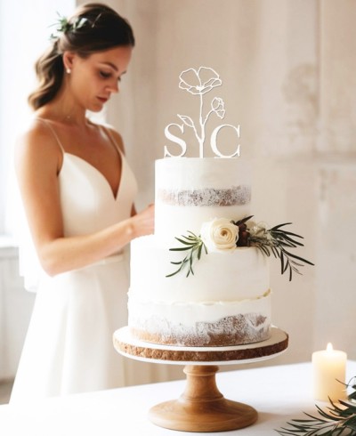 Vue d’ensemble Cake Topper personnalisé au pavot avec initiales