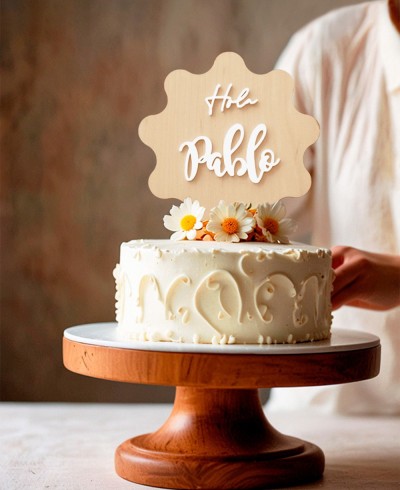 Cake topper Nom « Hello »