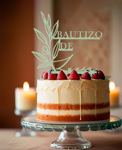 Overview cake topper with name and olive branch