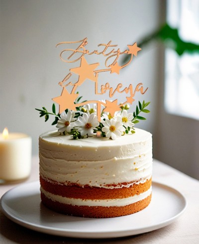 Panoramica cake topper personalizzato con nome e stelle