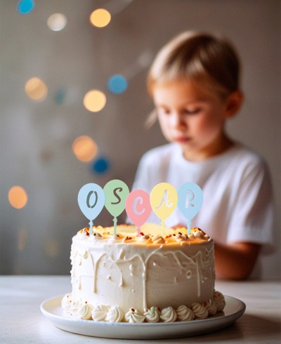 Vue d’ensemble Cake Topper Ballons personnalisés avec nom