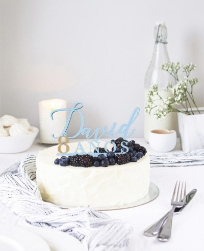 Visão geral topper de bolo personalizado com nome e idade