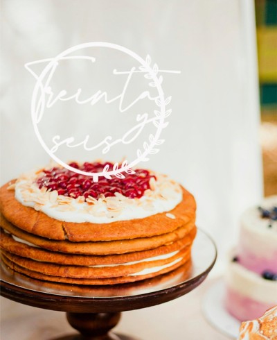 Birthday cake topper composition with cake