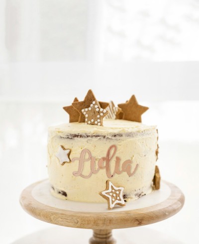 Panoramica cake topper frontale personalizzato con nome