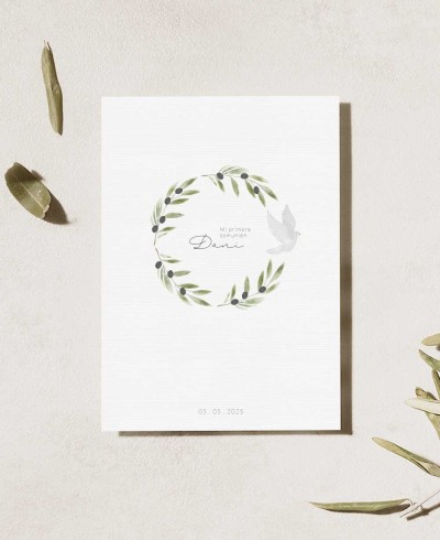 Back Botanical Olive Communion Invitations
