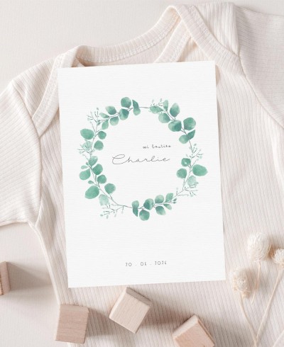 Invitación para bautizos personalizada corona eucalipto