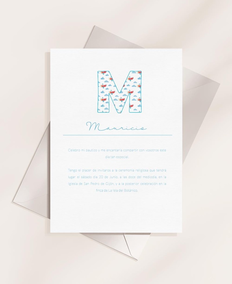 Invitaciones para bautizos colección inicial aviones