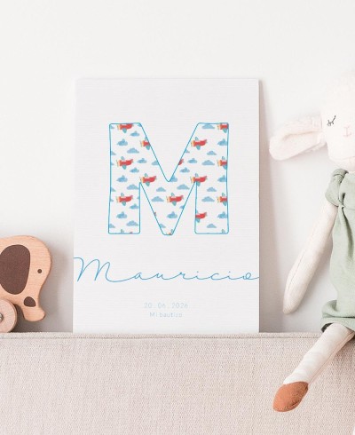 Convite de batismo personalizado nuvens aviões