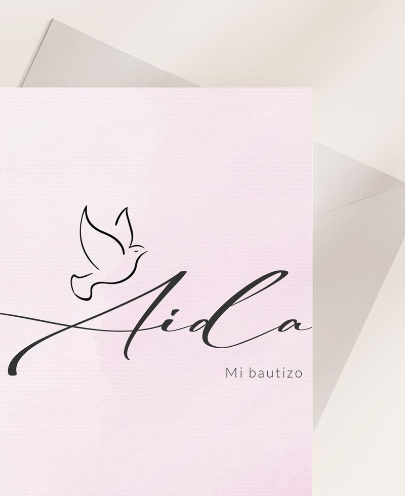 Zoom tarjetón invitación de bautizo acuarela rosa