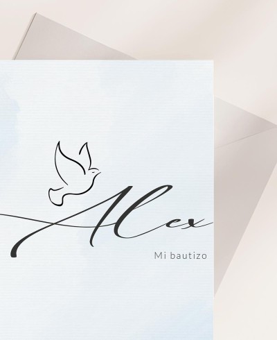 Zoom carte d’invitation baptême aquarelle bleu ciel