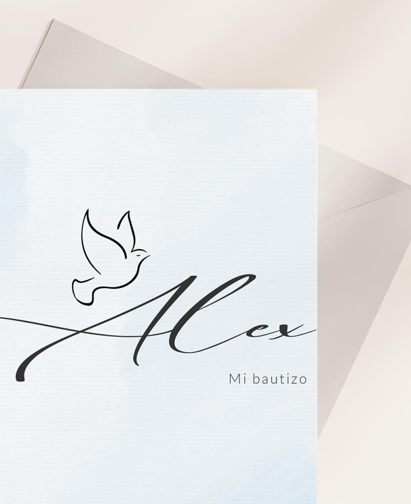 Zoom carte d’invitation baptême aquarelle bleu ciel