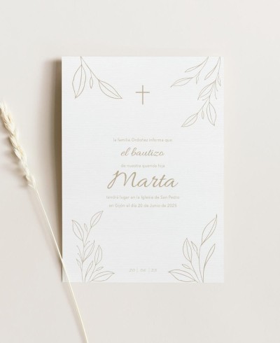 Invitación para bautizos personalizada clásica botánica