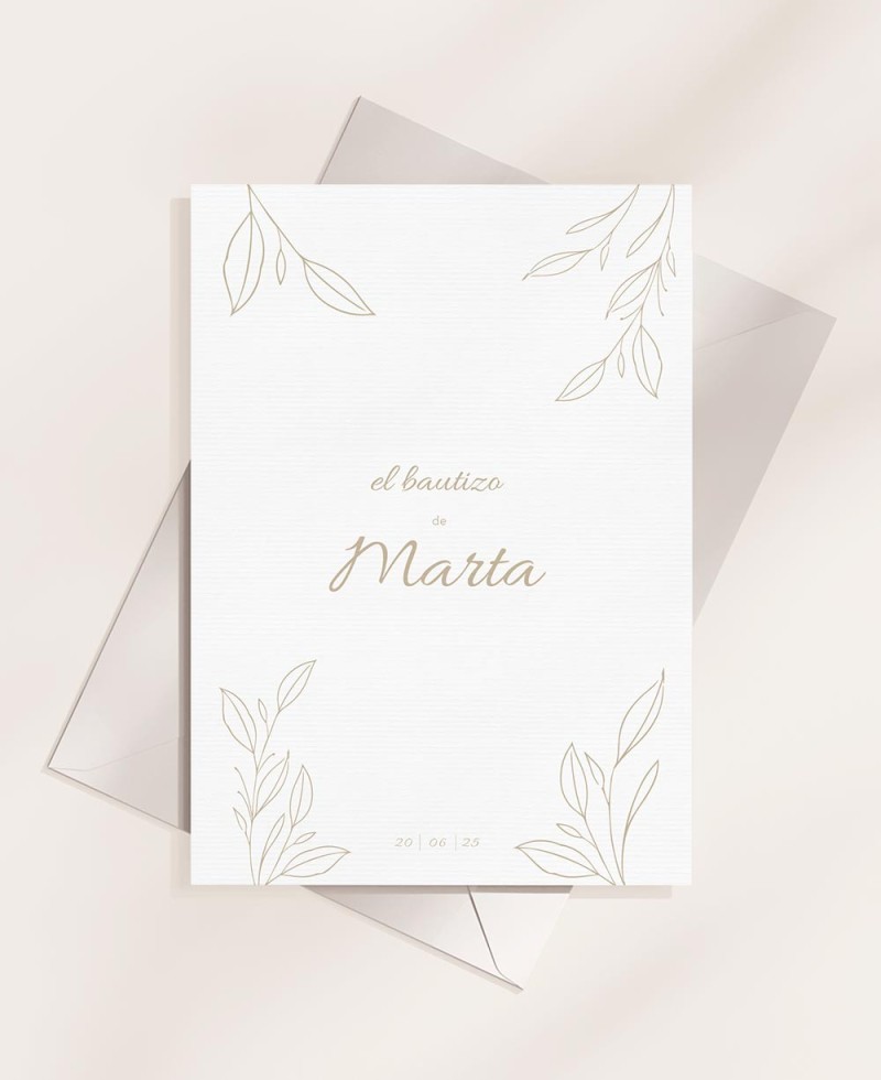 Invitaciones para bautizos colección clásica acuarela olivo botánica