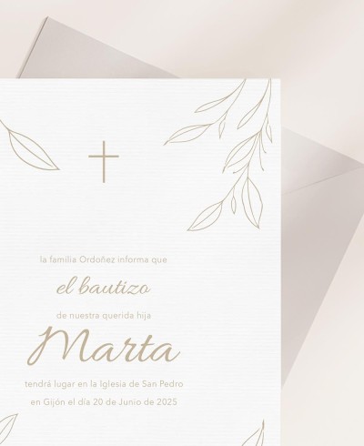 Zoom tarjetón invitación de bautizo acuarela botánica