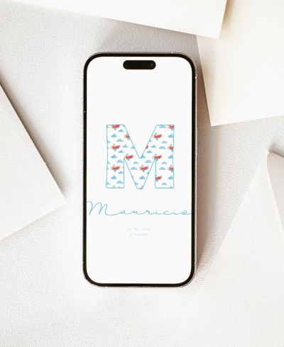 Invitación digital para bautizos inicial cielo nubes