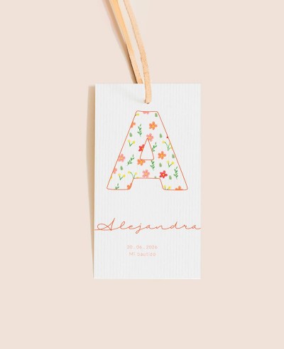 Etiqueta decorativa para flores de iniciais de presentes de batismo