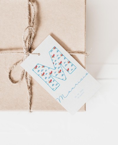 Etiquetas rectangulares para detalles de bautizo iniciales cielo