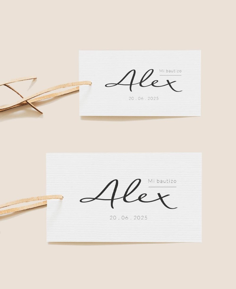 Tamaños etiquetas rectangulares bautizo tipografía margaritas