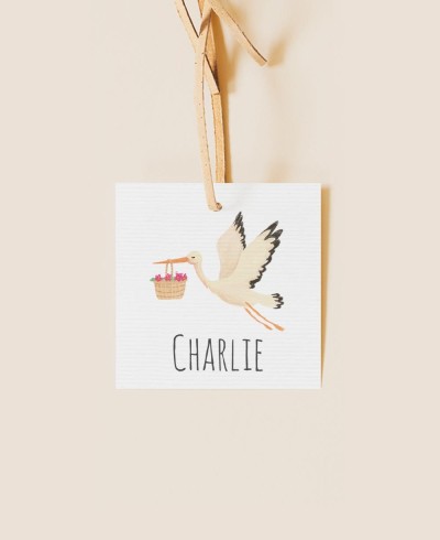 Label for baptism details stork