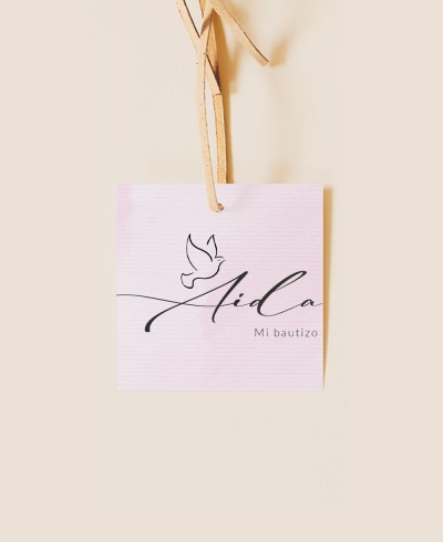 Étiquette de baptême détail rose aquarelle