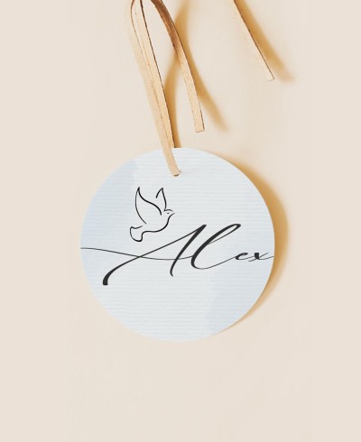 Round label for baptism details blue watercolor