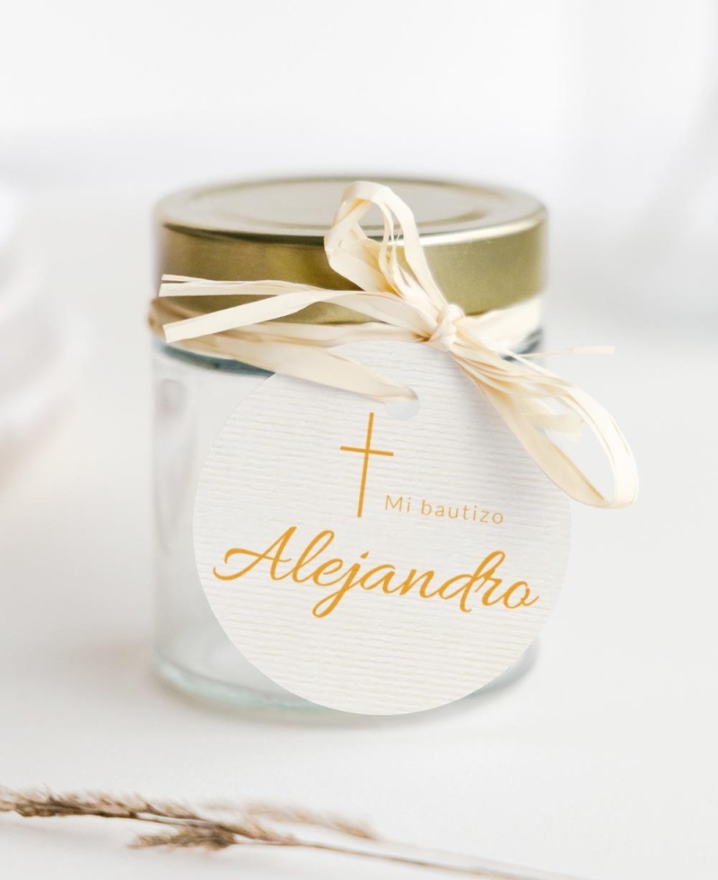 Étiquettes circulaires pour les cadeaux de baptême colombe classique