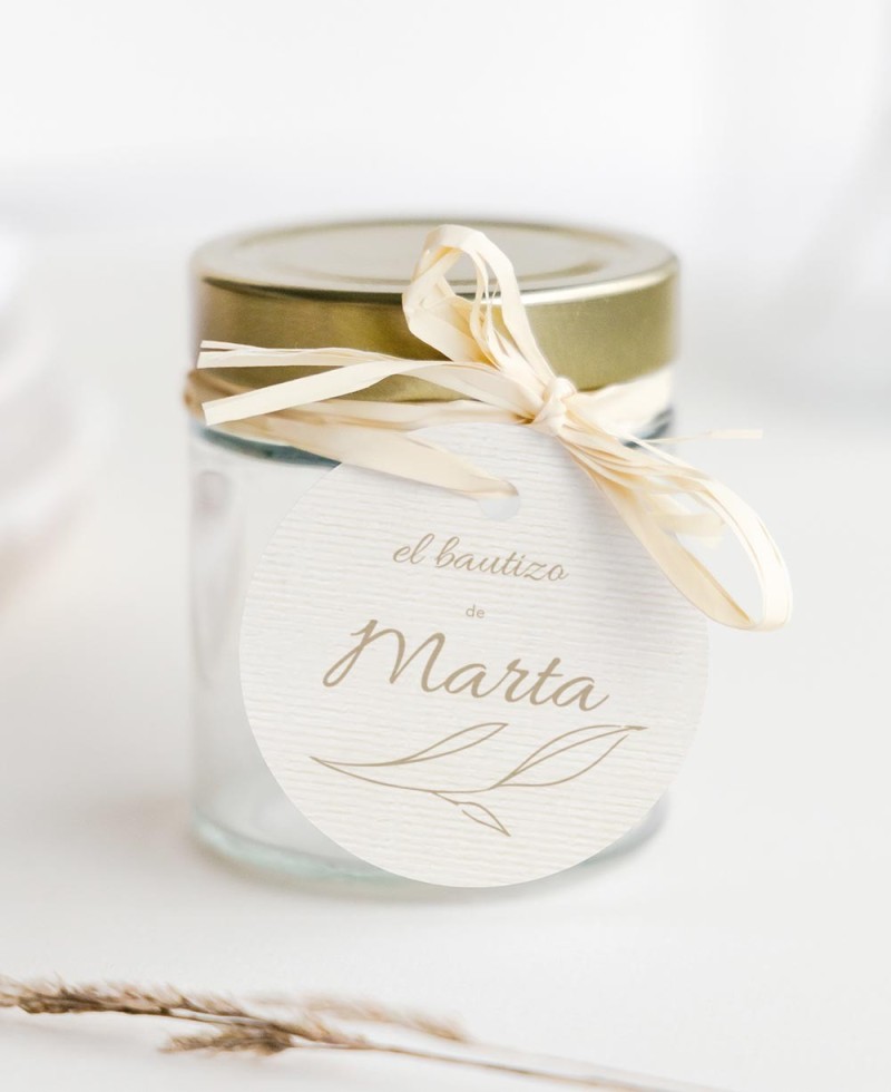 Etiquetas circulares para regalos de bautizo clásica botánica