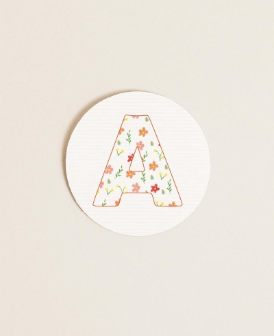 Etichette rotonde per dettagli iniziali del battesimo, fiori, colori