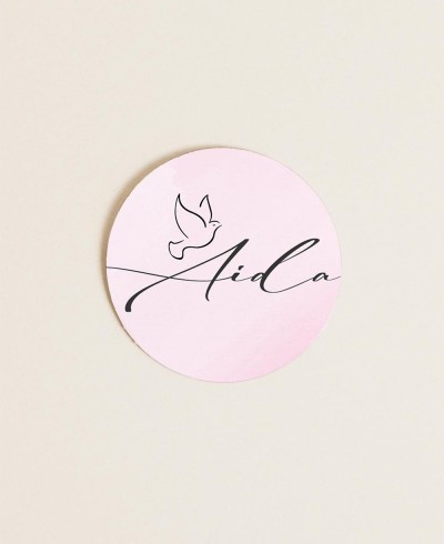 Etichette rotonde per battesimo dettagli acquerello ragazza