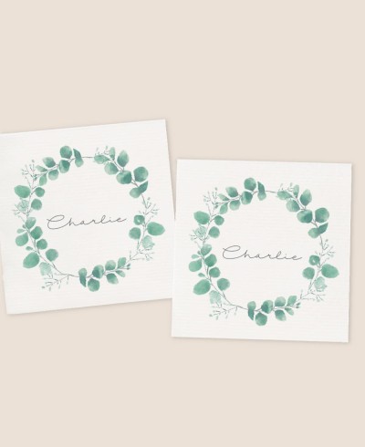 Pegatinas cuadradas para bautizos eucalipto