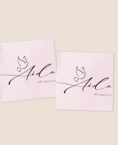 Pegatinas cuadradas para bautizos paloma niña
