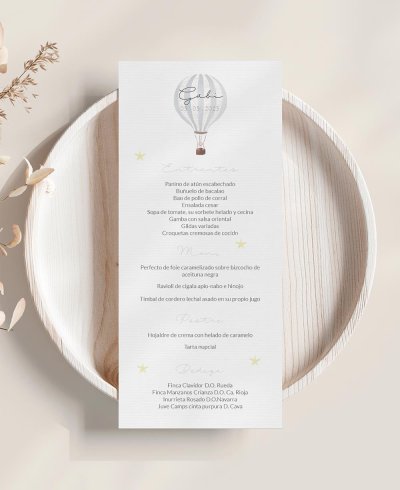 Menú de comunión globo aerostático