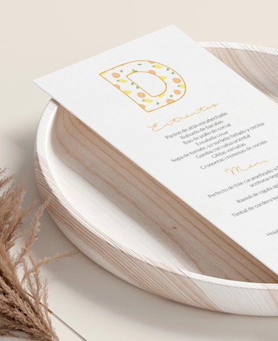 Zoom menú para primera comunión elegante inicial frutas